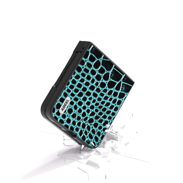 For Motorola Razr 50 Ultra ABEEL Genuine Leather Crocodile Pattern Black Edge Phone Case