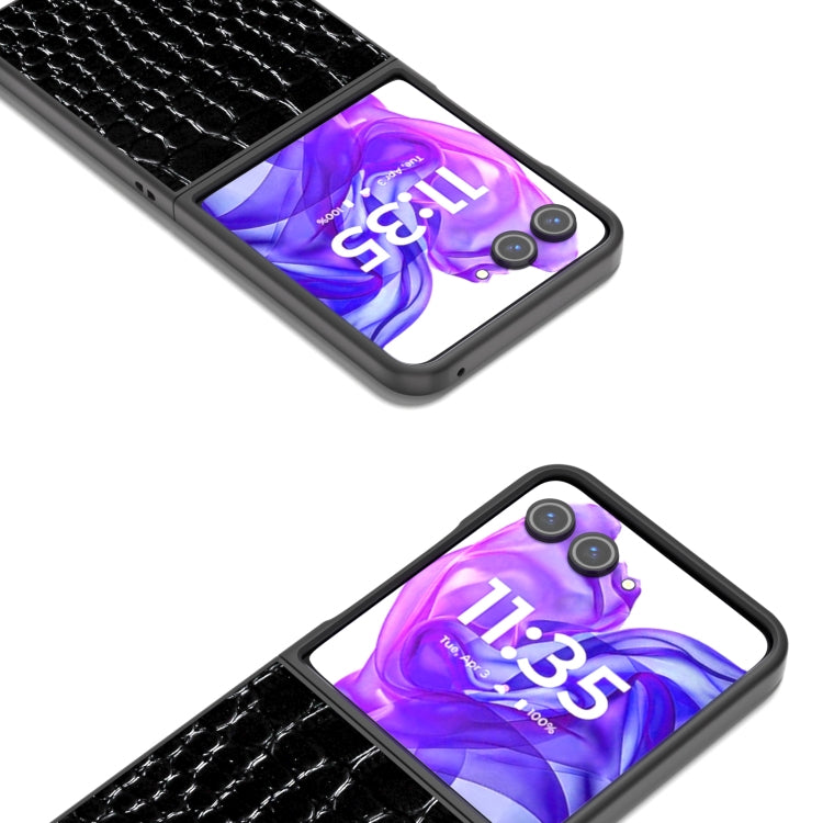 For Motorola Razr 50 Ultra ABEEL Genuine Leather Crocodile Pattern Black Edge Phone Case