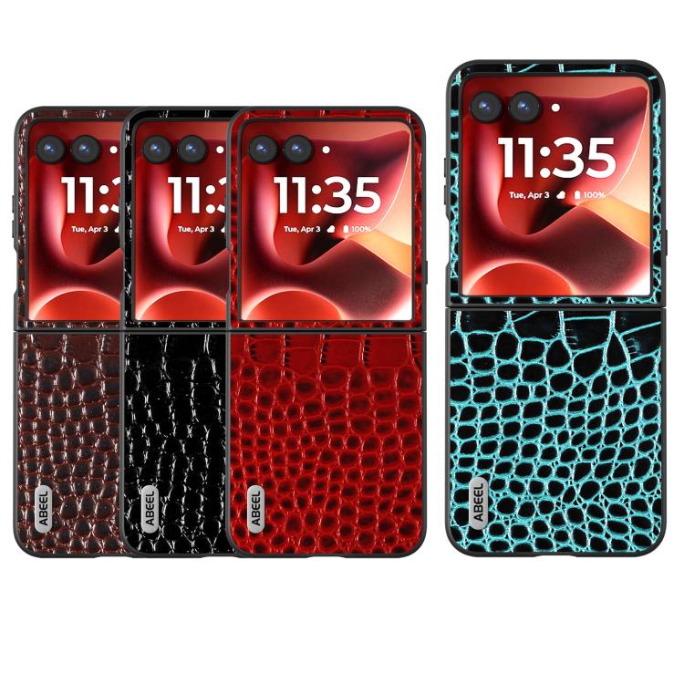 For Motorola Razr 60 Ultra ABEEL Genuine Leather Crocodile Pattern Black Edge Phone Case