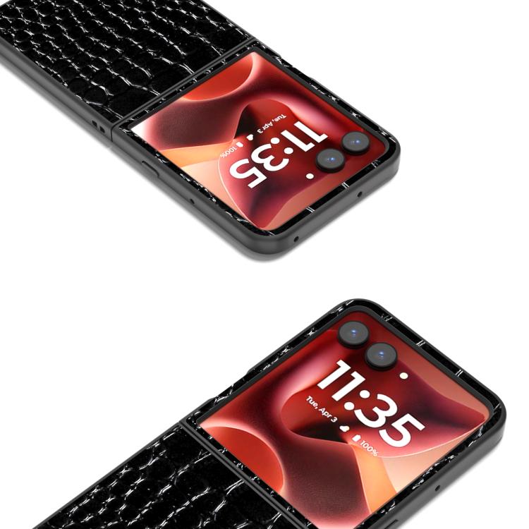 For Motorola Razr 60 Ultra ABEEL Genuine Leather Crocodile Pattern Black Edge Phone Case