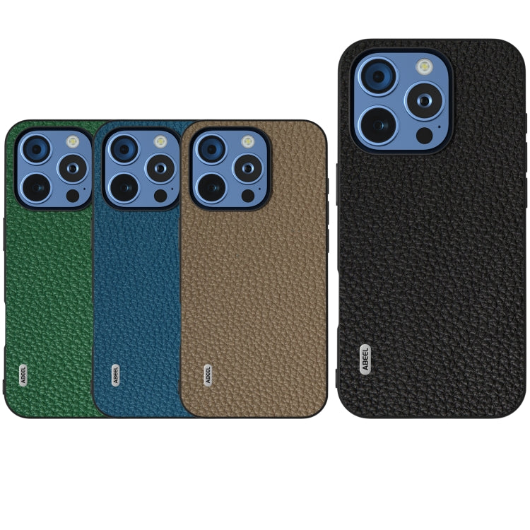 For iPhone 16 Pro Max ABEEL Genuine Leather Litchi Texture Phone Case