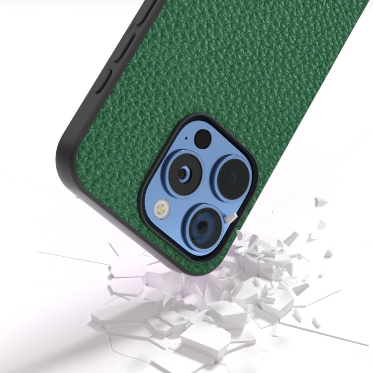 For iPhone 16 Pro ABEEL Genuine Leather Litchi Texture Phone Case