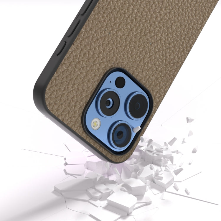For iPhone 16 Pro ABEEL Genuine Leather Litchi Texture Phone Case
