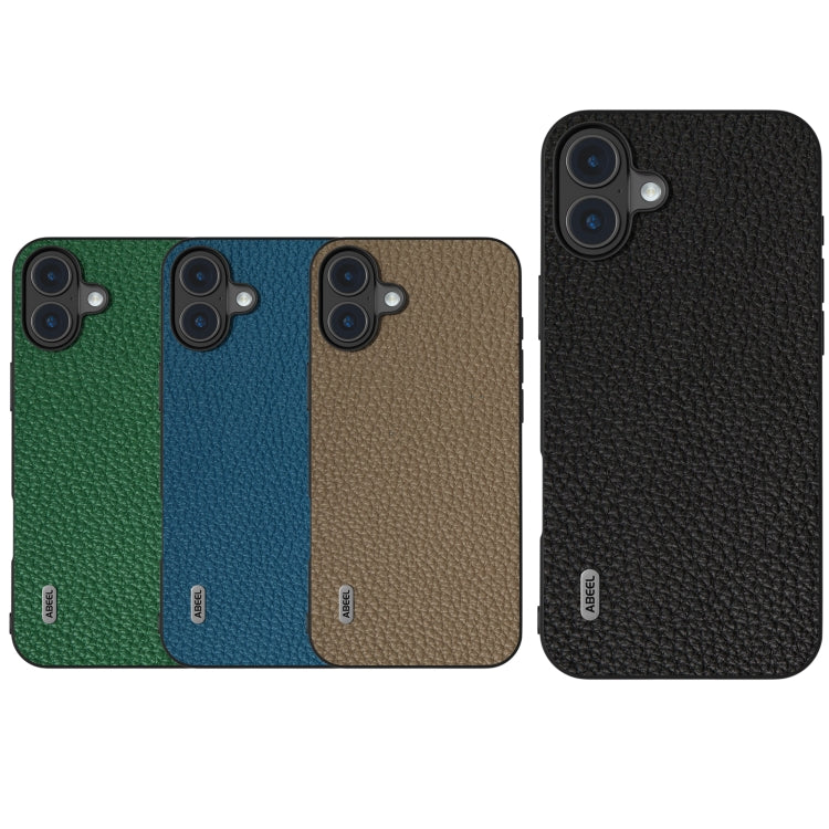 For iPhone 16 Plus ABEEL Genuine Leather Litchi Texture Phone Case