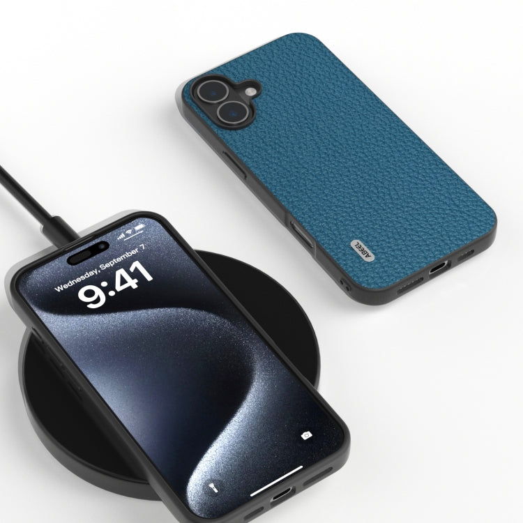 For iPhone 16 ABEEL Genuine Leather Litchi Texture Phone Case