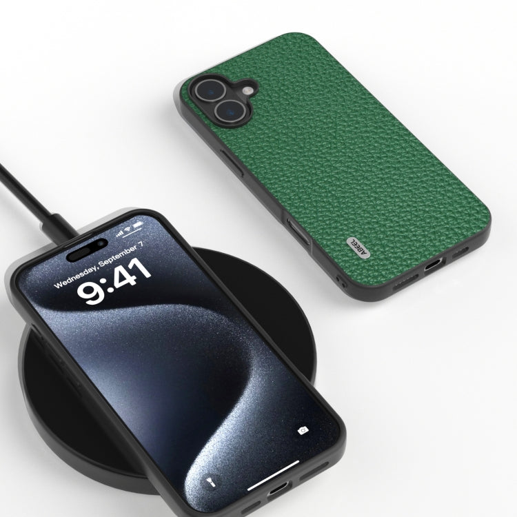 For iPhone 16 ABEEL Genuine Leather Litchi Texture Phone Case