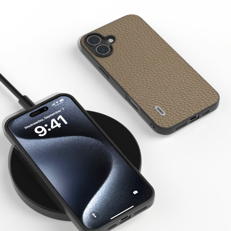 For iPhone 16 ABEEL Genuine Leather Litchi Texture Phone Case