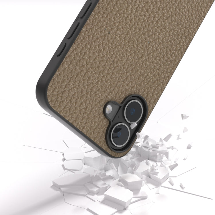 For iPhone 16 ABEEL Genuine Leather Litchi Texture Phone Case