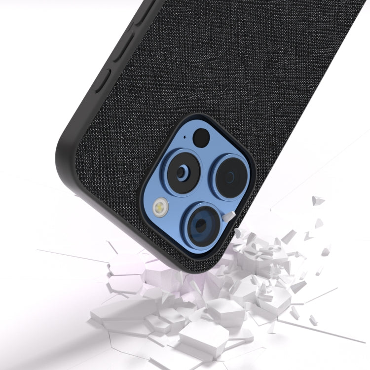 For iPhone 16 Pro Max ABEEL Cross Texture Genuine Leather Phone Case