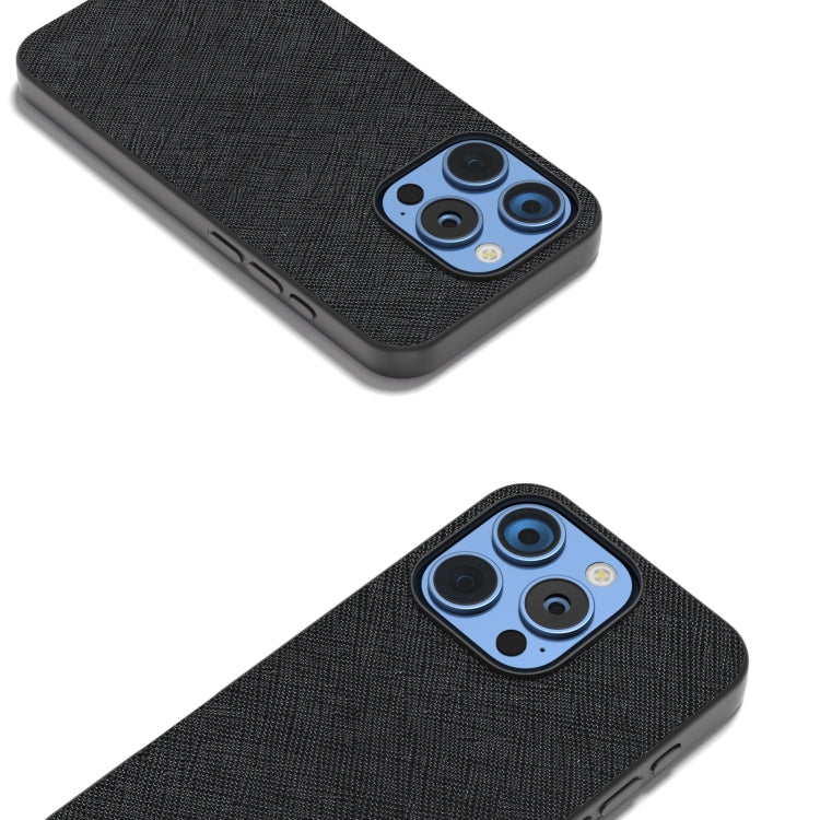 For iPhone 16 Pro ABEEL Cross Texture Genuine Leather Phone Case