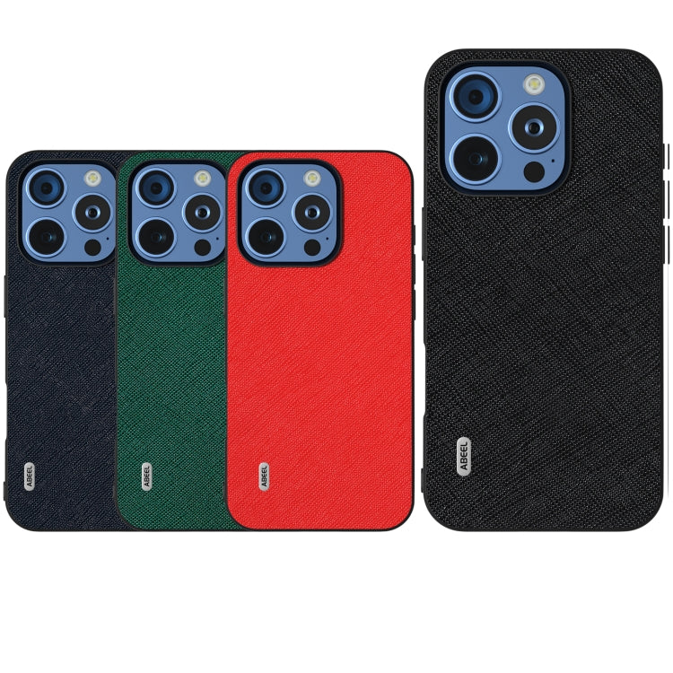 For iPhone 16 Pro ABEEL Cross Texture Genuine Leather Phone Case