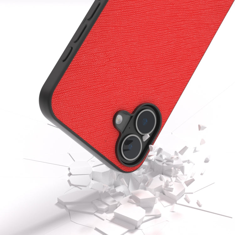 For iPhone 16 Plus ABEEL Cross Texture Genuine Leather Phone Case