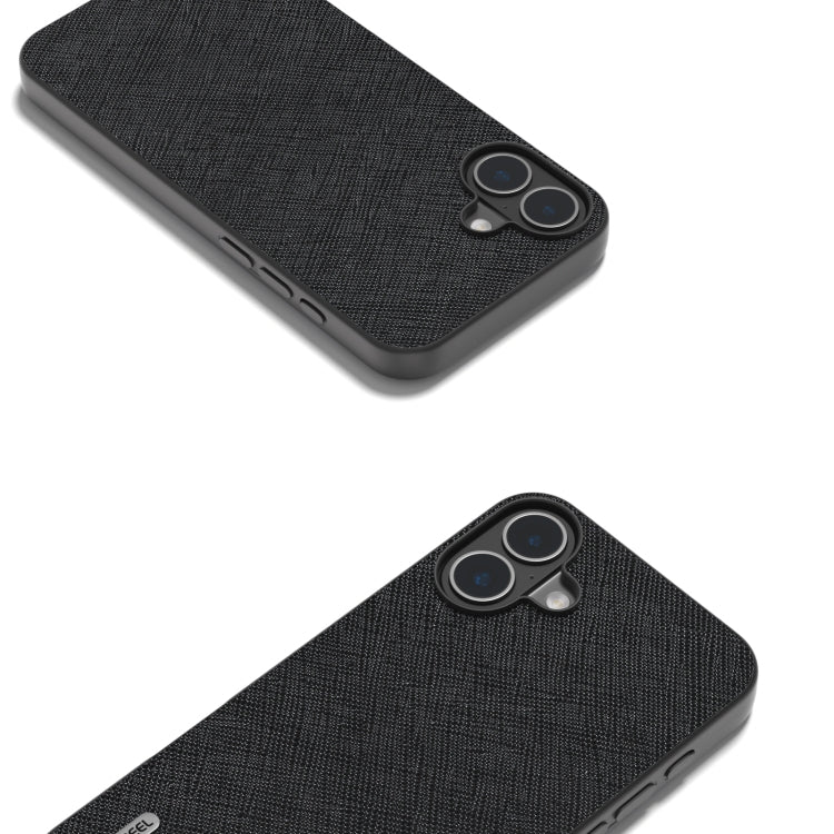 For iPhone 16 ABEEL Cross Texture Genuine Leather Phone Case