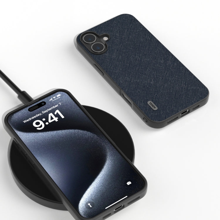 For iPhone 16 ABEEL Cross Texture Genuine Leather Phone Case