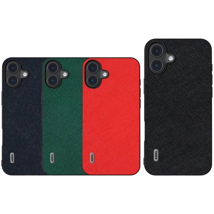 For iPhone 16 ABEEL Cross Texture Genuine Leather Phone Case