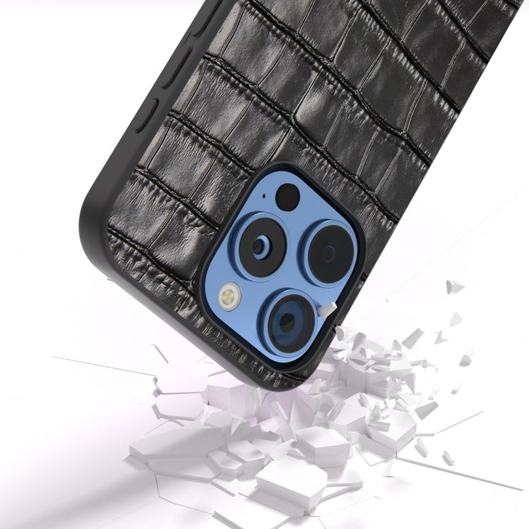 For iPhone 16 Pro ABEEL Crocodile Texture Genuine Leather Phone Case