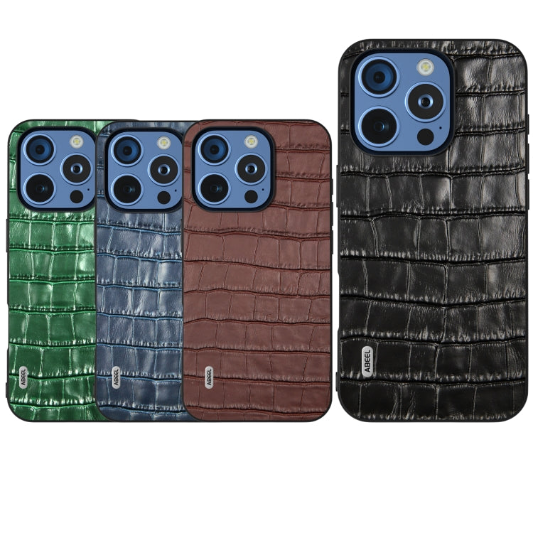 For iPhone 16 Pro ABEEL Crocodile Texture Genuine Leather Phone Case