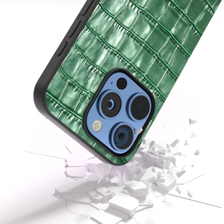 For iPhone 16 Pro ABEEL Crocodile Texture Genuine Leather Phone Case