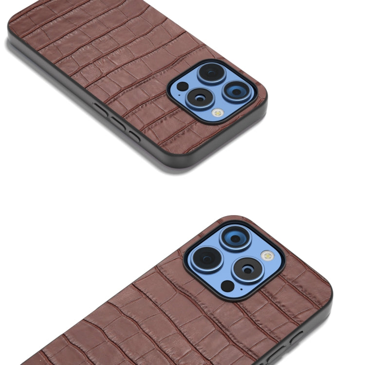 For iPhone 16 Pro ABEEL Crocodile Texture Genuine Leather Phone Case