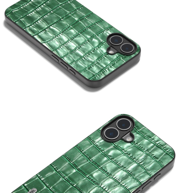 For iPhone 16 Plus ABEEL Crocodile Texture Genuine Leather Phone Case