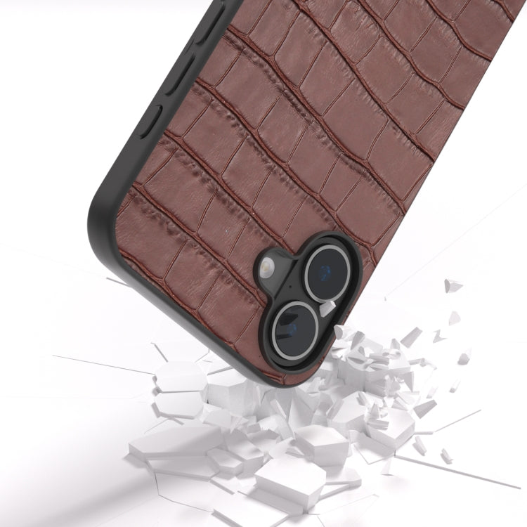 For iPhone 16 Plus ABEEL Crocodile Texture Genuine Leather Phone Case