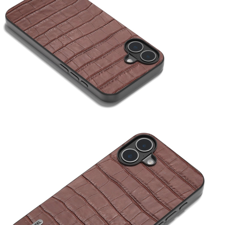 For iPhone 16 ABEEL Crocodile Texture Genuine Leather Phone Case