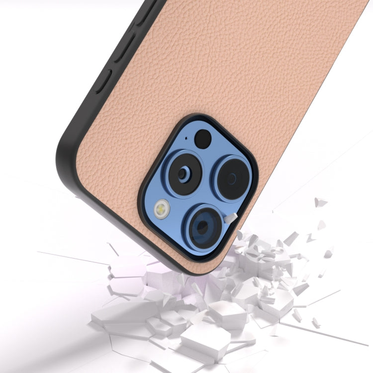 For iPhone 16 Pro Max ABEEL Genuine Leather + PC Litchi Texture Phone Case