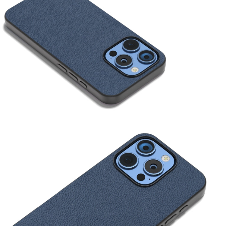For iPhone 16 Pro ABEEL Genuine Leather + PC Litchi Texture Phone Case