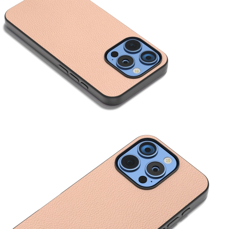For iPhone 16 Pro ABEEL Genuine Leather + PC Litchi Texture Phone Case