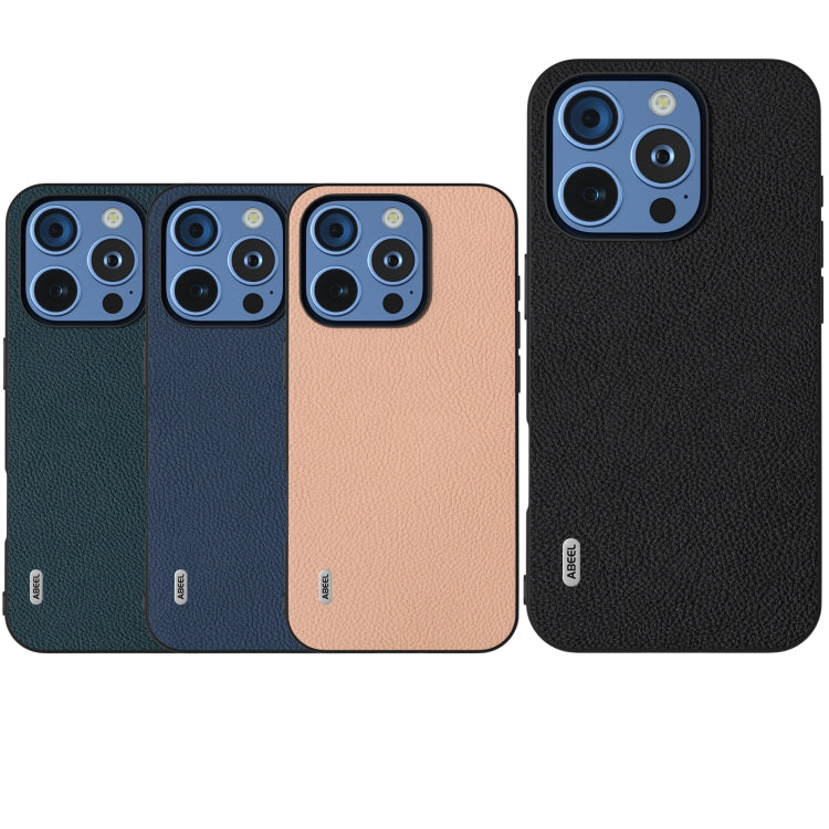 For iPhone 16 Pro ABEEL Genuine Leather + PC Litchi Texture Phone Case