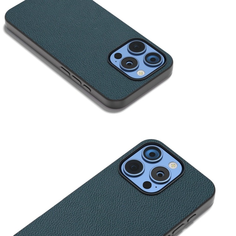 For iPhone 16 Pro ABEEL Genuine Leather + PC Litchi Texture Phone Case