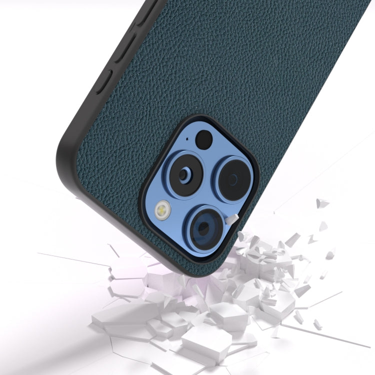 For iPhone 16 Pro ABEEL Genuine Leather + PC Litchi Texture Phone Case