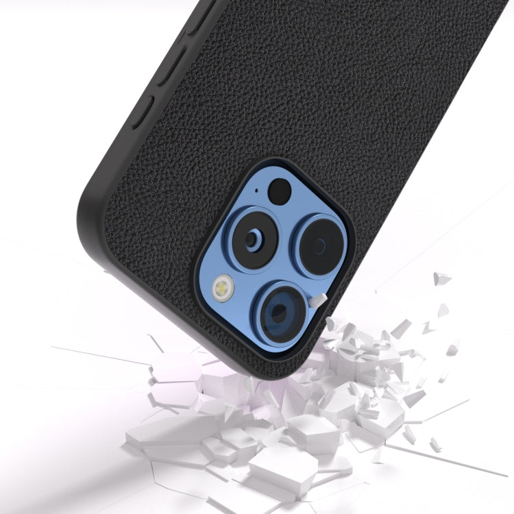 For iPhone 16 Pro ABEEL Genuine Leather + PC Litchi Texture Phone Case