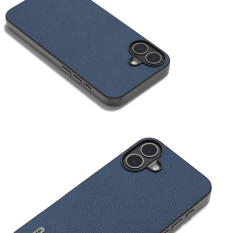 For iPhone 16 Plus ABEEL Genuine Leather + PC Litchi Texture Phone Case
