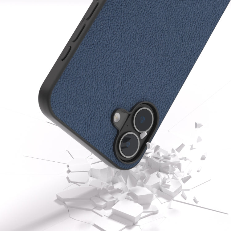 For iPhone 16 Plus ABEEL Genuine Leather + PC Litchi Texture Phone Case