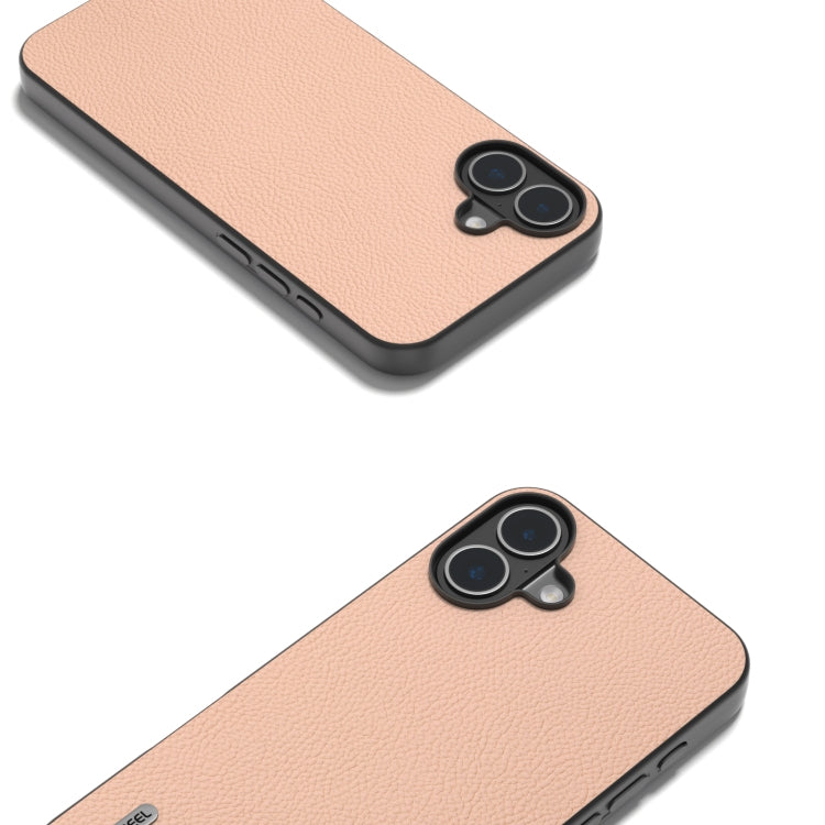 For iPhone 16 Plus ABEEL Genuine Leather + PC Litchi Texture Phone Case