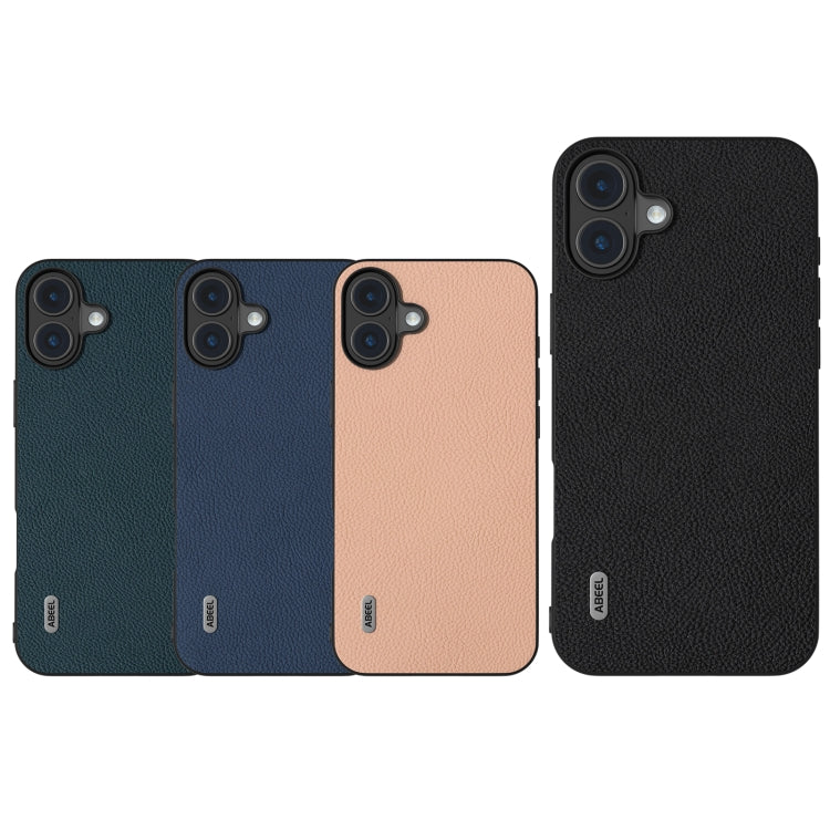 For iPhone 16 Plus ABEEL Genuine Leather + PC Litchi Texture Phone Case