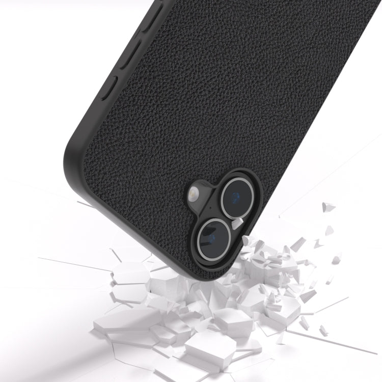 For iPhone 16 Plus ABEEL Genuine Leather + PC Litchi Texture Phone Case