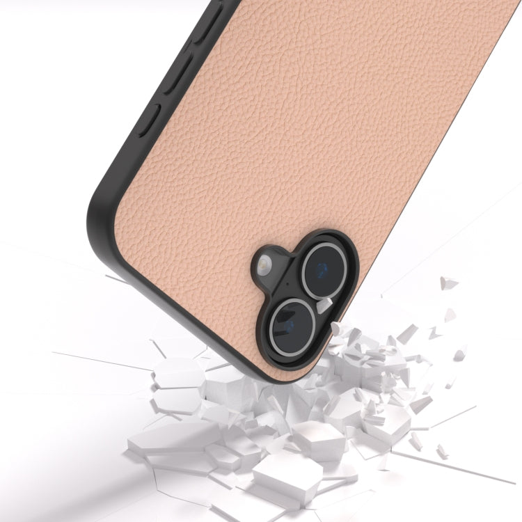 For iPhone 16 ABEEL Genuine Leather + PC Litchi Texture Phone Case