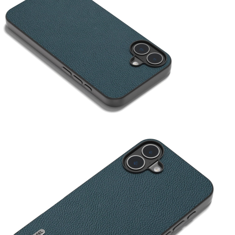 For iPhone 16 ABEEL Genuine Leather + PC Litchi Texture Phone Case