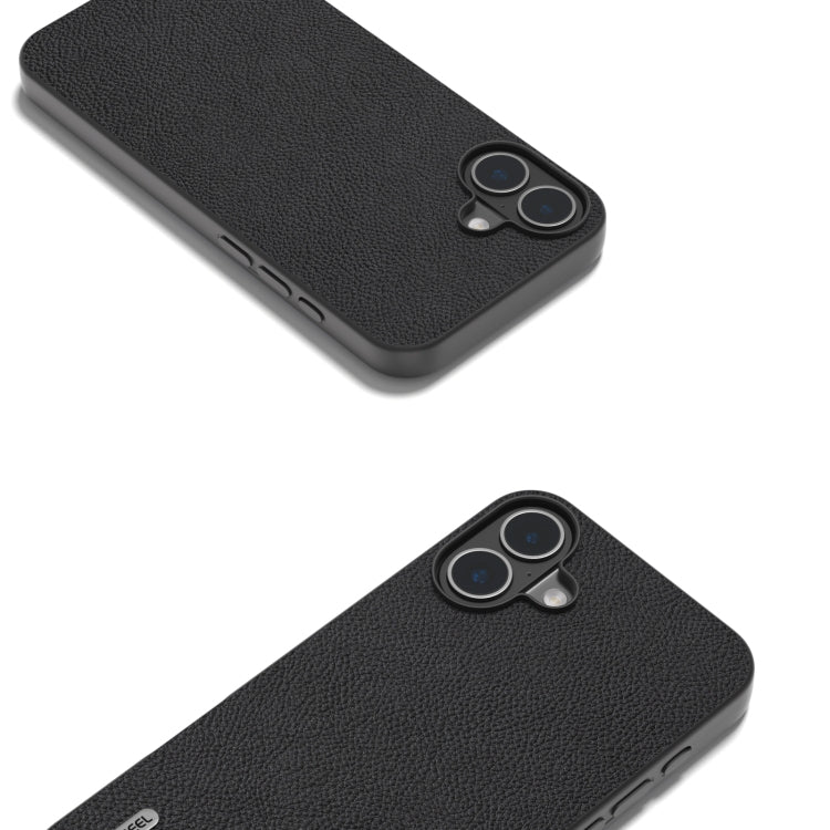 For iPhone 16 ABEEL Genuine Leather + PC Litchi Texture Phone Case