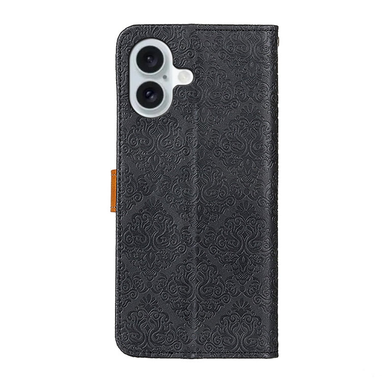 For iPhone 16 European Floral Embossed Leather Phone Case