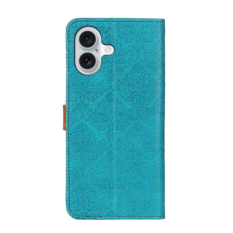 For iPhone 16 Plus European Floral Embossed Leather Phone Case