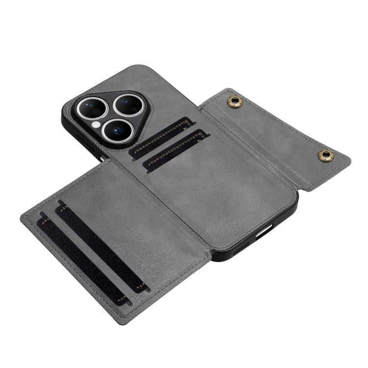 For Huawei Pura 80 Double Buckle Card Slots Magnetic Phone Case