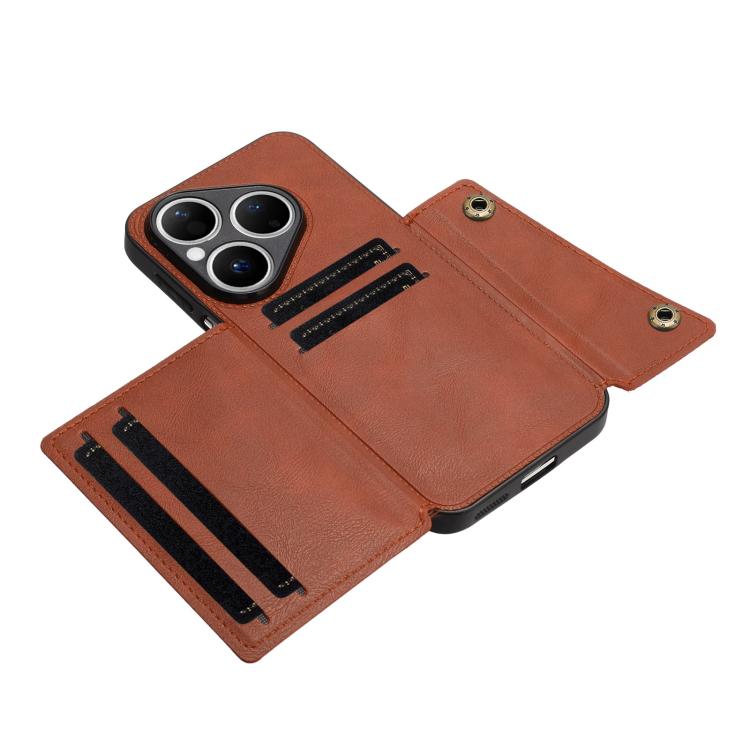 For Huawei Pura 80 Double Buckle Card Slots Magnetic Phone Case