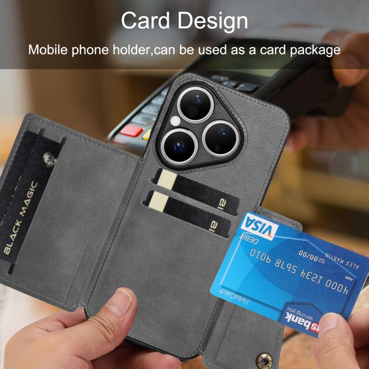 For Huawei Pura 80 Double Buckle Card Slots Magnetic Phone Case