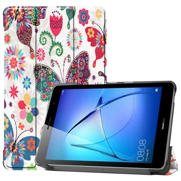 For Huawei MatePad T8 Coloured Drawing Pattern Horizontal Flip Leather Case with Three-folding Holder