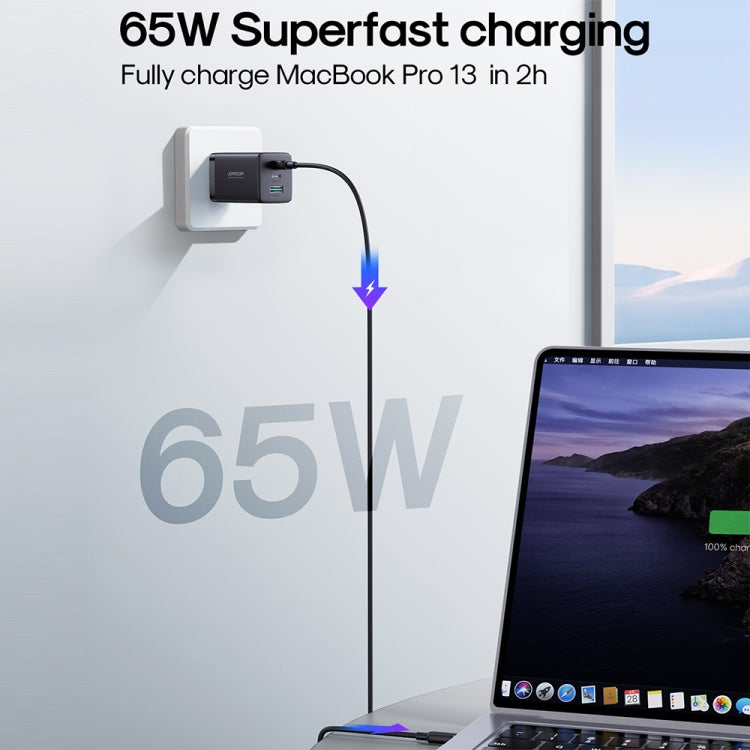 JOYROOM TCG01 GaN Ultra 3 in 1 65W Fast Charger with USB-C / Type-C Cable, US Plug(Black)
