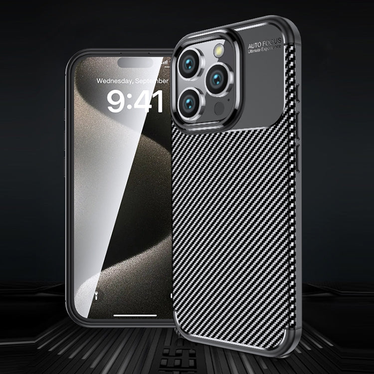 For iPhone 16 Pro Max Carbon Fiber Texture Shockproof TPU Phone Case - Black