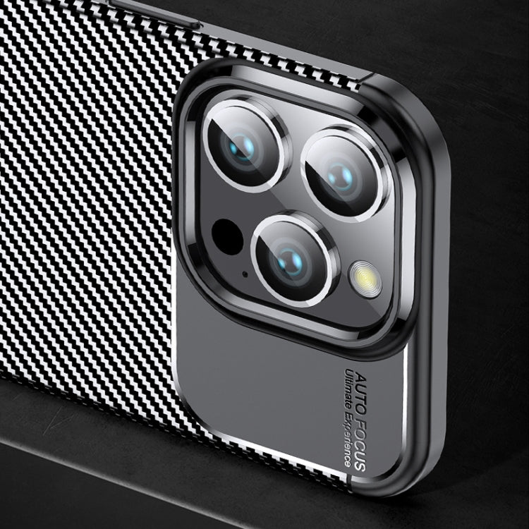 For iPhone 16 Pro Max Carbon Fiber Texture Shockproof TPU Phone Case - Black